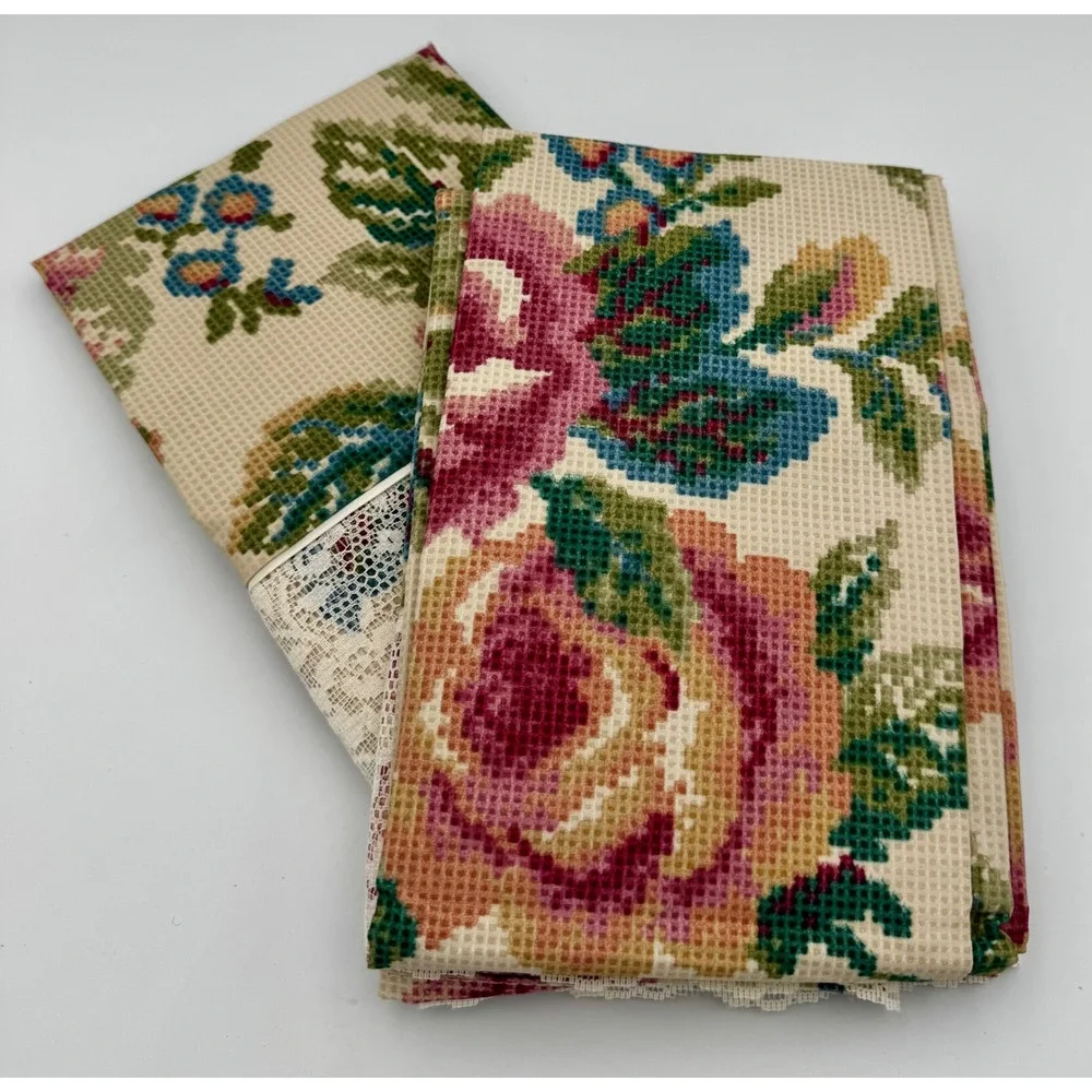 Vintage Cannon Royal Family King Pillowcase Set Floral Lace Cross Stitch Percale